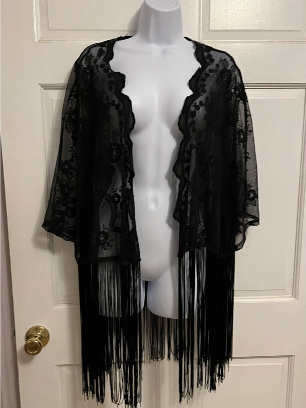 Black Lace Fringe Kimono Top